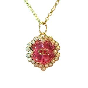 Upcycled Christian Dior Pink Flower Pendant Necklace